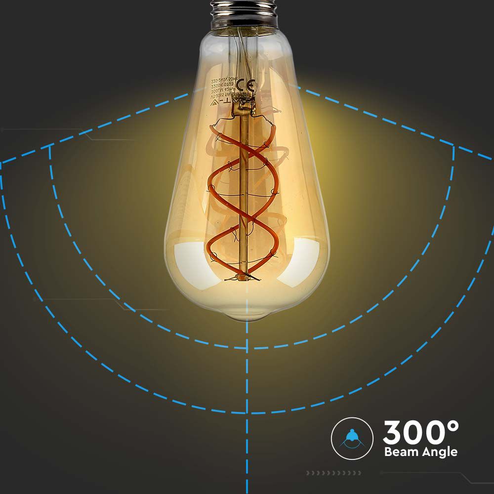 5W ST64 Żarówka LED Filament / Barwa:1800K / Klosz: Bursztynowy / Trzonek: E27