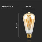 5W ST64 Żarówka LED Filament-Deko / Barwa:1800K / Klosz: Bursztynowy / Trzonek: E27