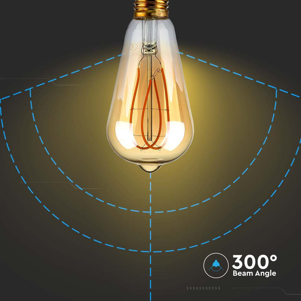 5W ST64 Żarówka LED Filament-Deko / Barwa:1800K / Klosz: Bursztynowy / Trzonek: E27
