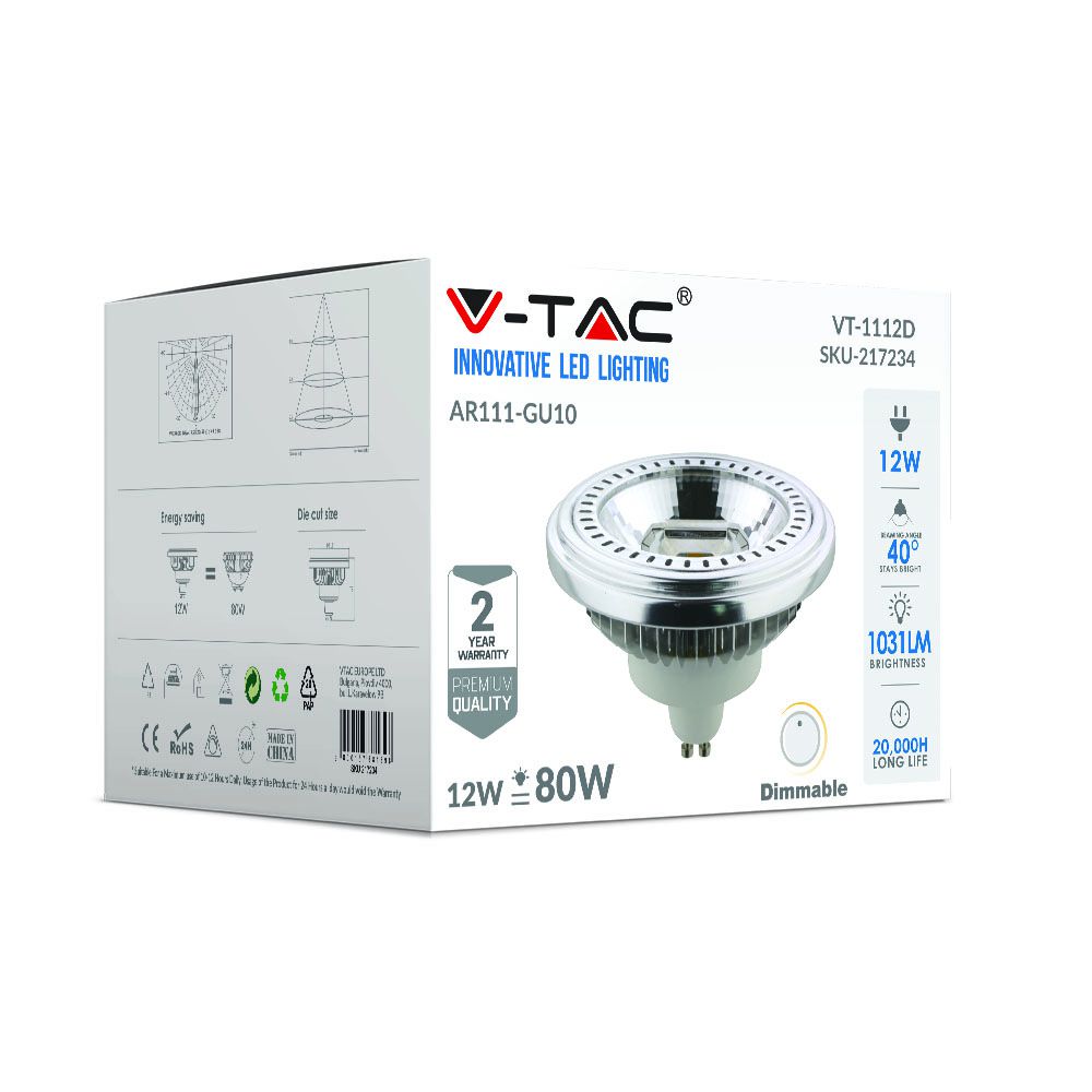 12W AR111 LED SPOTLIGHT / Barwa:3000K / Trzonek:GU10 / Ściemniana