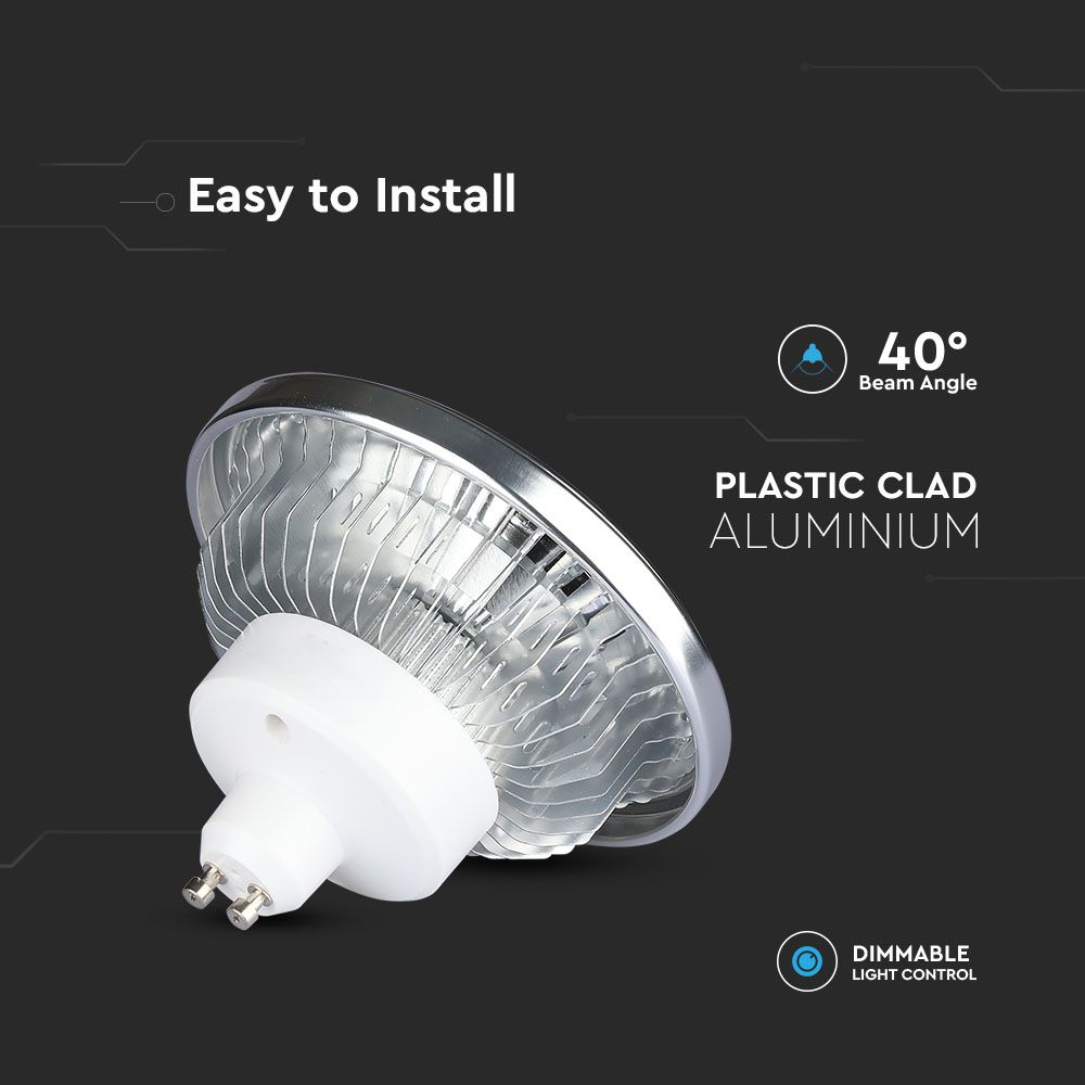 12W AR111 LED SPOTLIGHT / Barwa:3000K / Trzonek:GU10 / Ściemniana