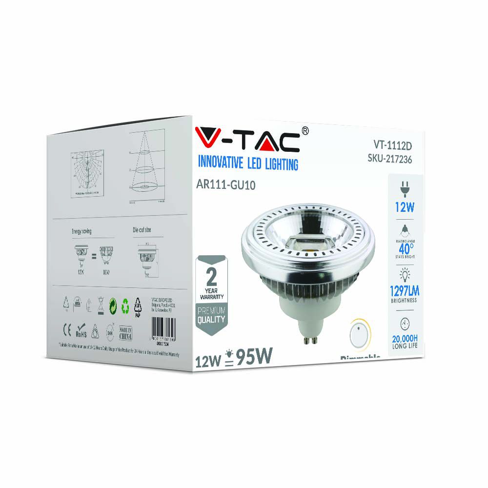 12W AR111 LED SPOTLIGHT / Barwa:6400K / Trzonek:GU10 / Ściemniana