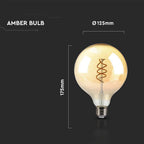 6W G125 Żarówka LED Filament 2xSpieral / Klosz Bursztynowy / Barwa:1800K / Trzonek:E27