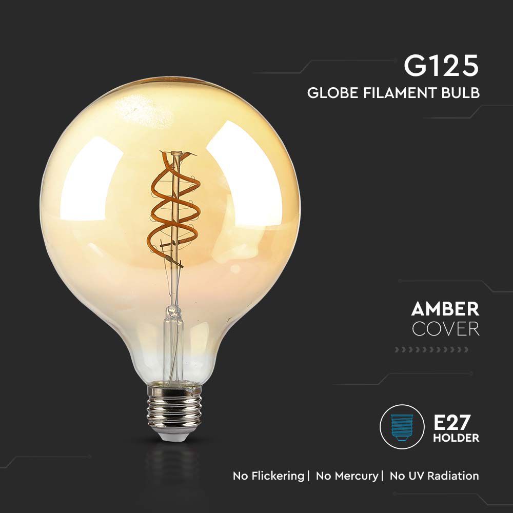 6W G125 Żarówka LED Filament 2xSpieral / Klosz Bursztynowy / Barwa:1800K / Trzonek:E27