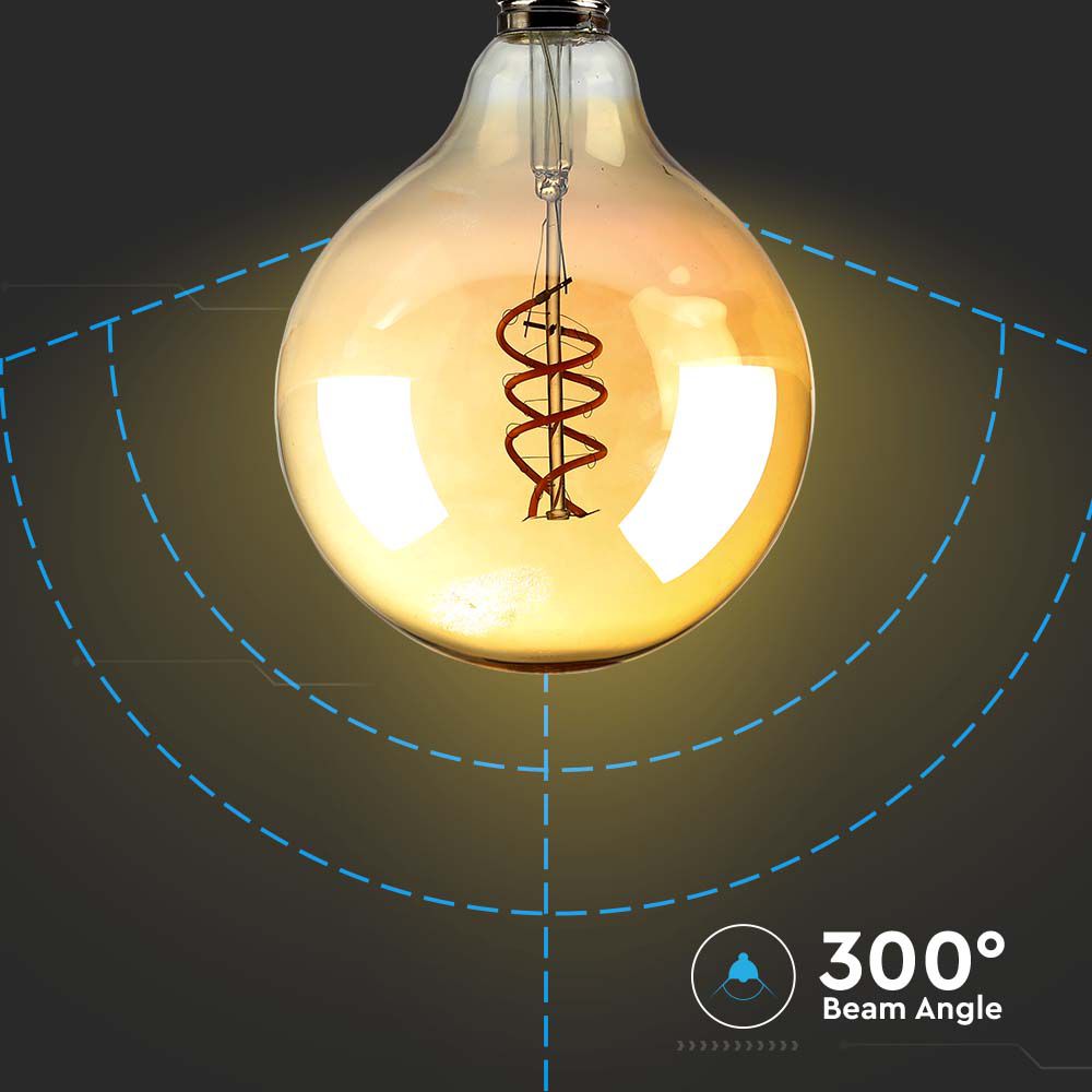 6W G125 Żarówka LED Filament 2xSpieral / Klosz Bursztynowy / Barwa:1800K / Trzonek:E27