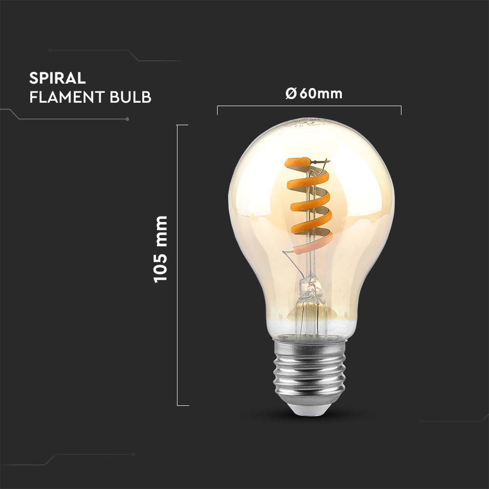 4W Żarówka LED Filament - Spiralna / Klosz: Bursztynowy / Trzonek:E27 / Barwa:1800K