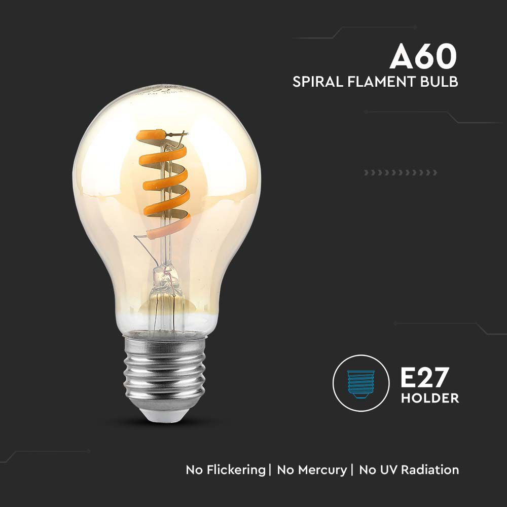 4W Żarówka LED Filament - Spiralna / Klosz: Bursztynowy / Trzonek:E27 / Barwa:1800K