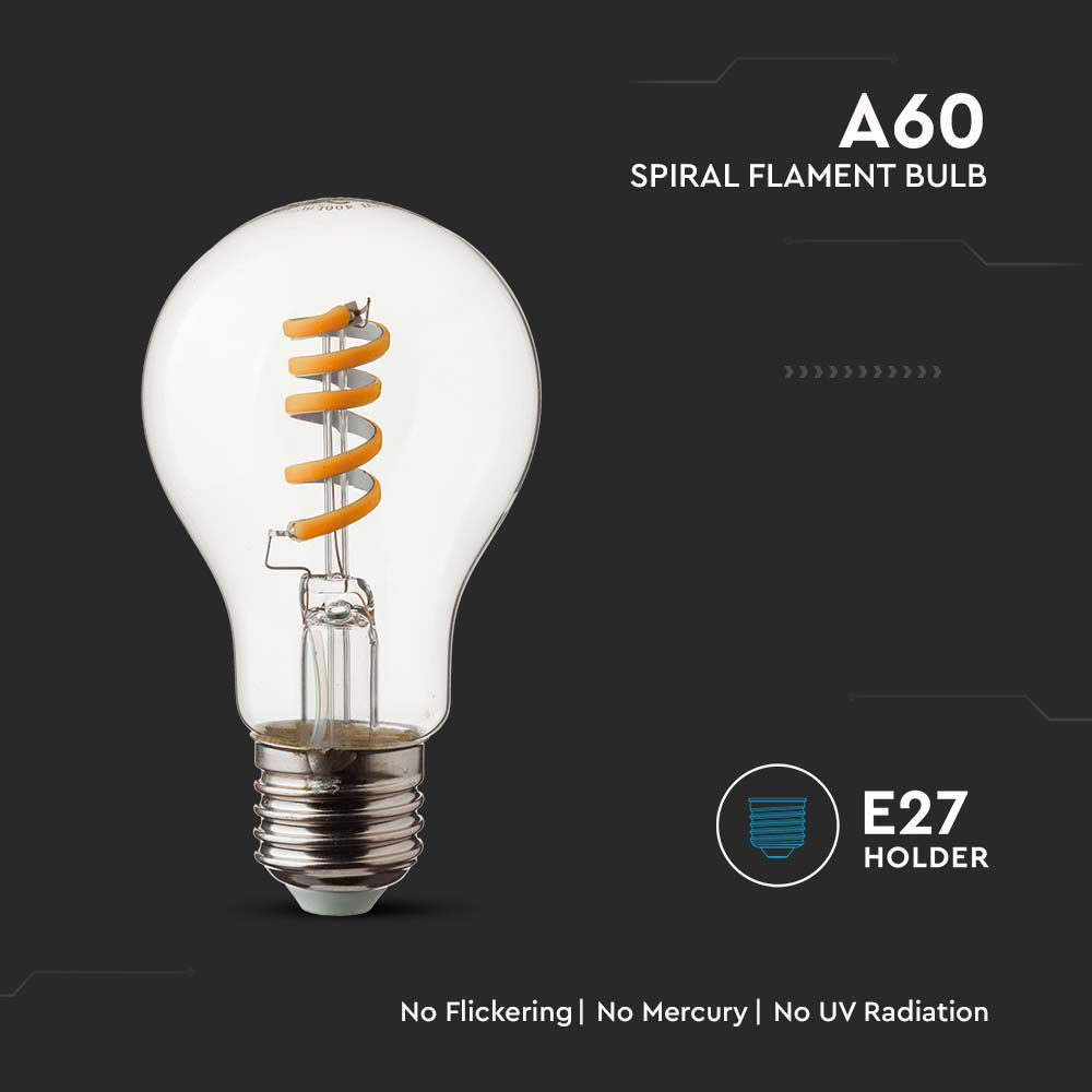 4W Żarówka LED Filament - Spiralna / Klosz: Transparentny /Trzonek:E27 / Barwa:3000K