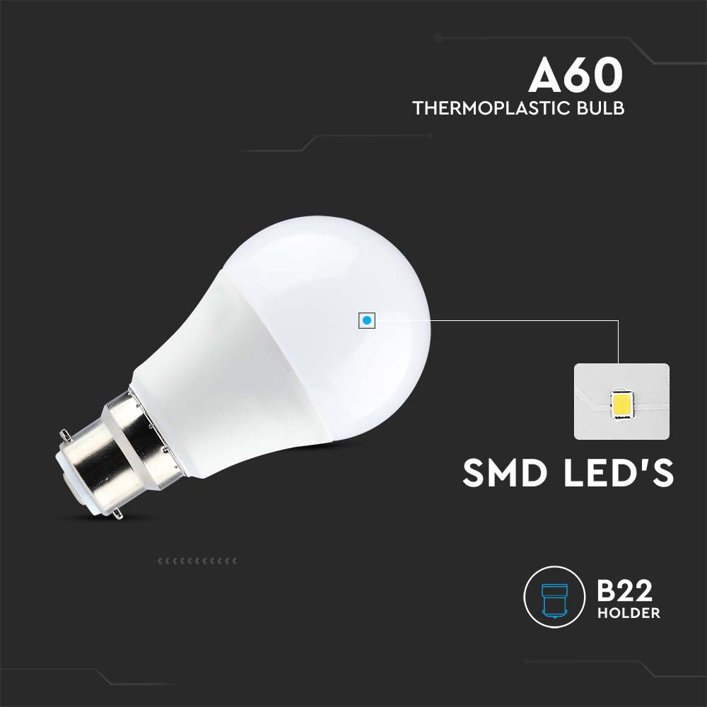 8.5W A60 Żarówka LED / Barwa:6500K / Trzonek:B22