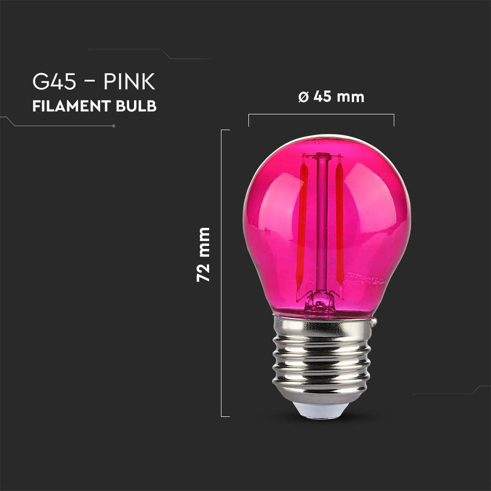 2W G45 Żarówka LED Filament / Różowy / Trzonek:E27