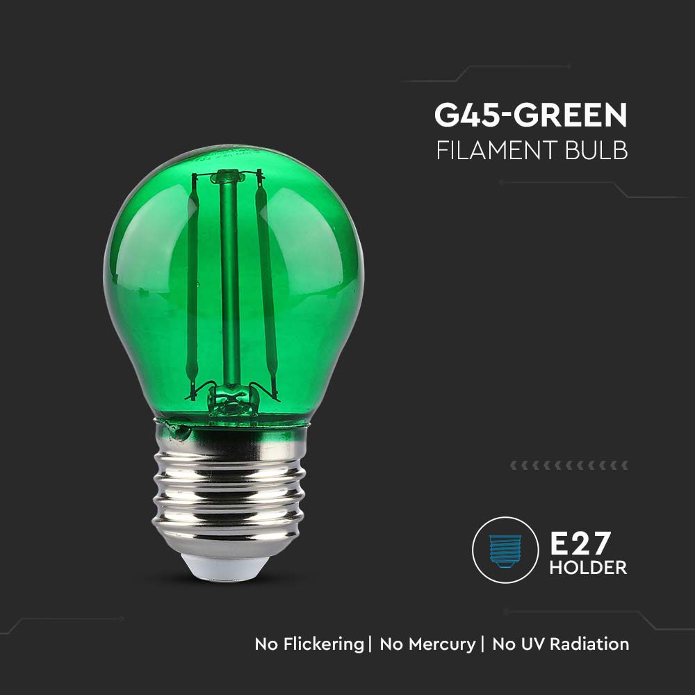 2W G45 Żarówka LED Filament / Zielony / Trzonek:E27
