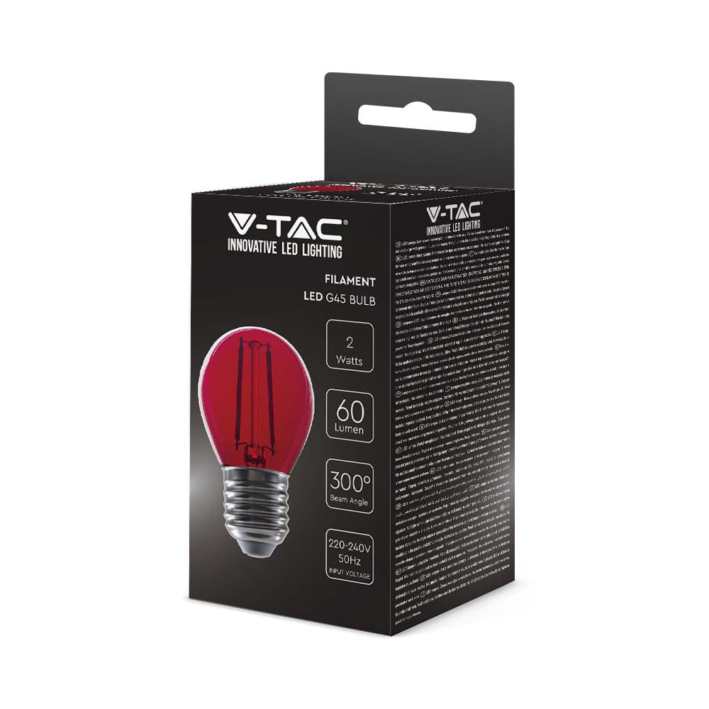 2W G45 Żarówka LED Filament / Czerwony / Trzonek:E27
