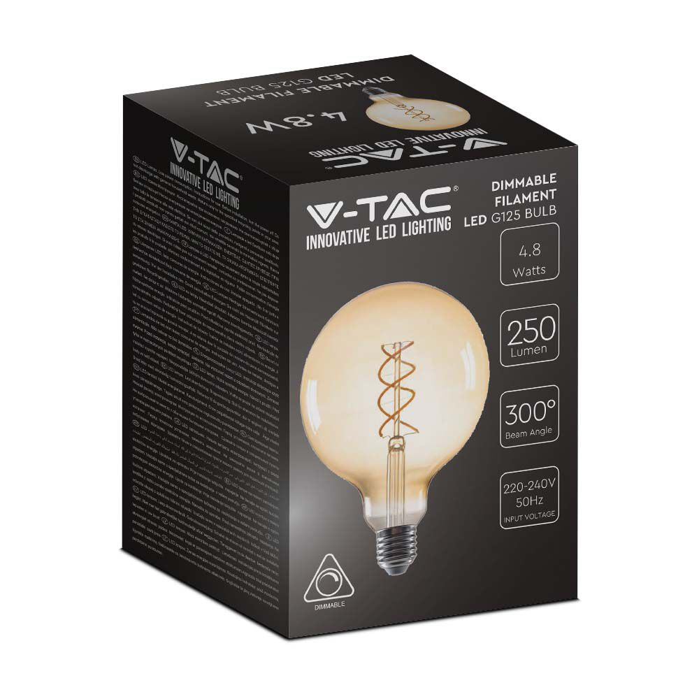 5W Żarówka LED G125 Filament / Barwa:1800K / Klosz Bursztynowy / Trzonek:E27