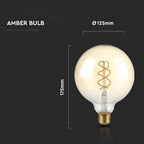 5W Żarówka LED G125 Filament / Barwa:1800K / Klosz Bursztynowy / Trzonek:E27