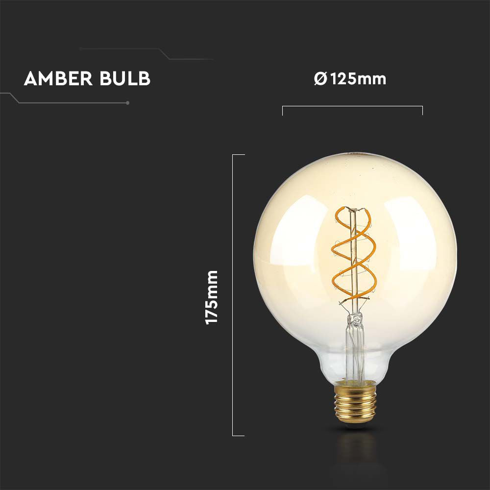 5W Żarówka LED G125 Filament / Barwa:1800K / Klosz Bursztynowy / Trzonek:E27