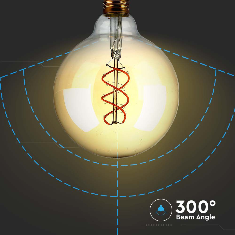 5W Żarówka LED G125 Filament / Barwa:1800K / Klosz Bursztynowy / Trzonek:E27