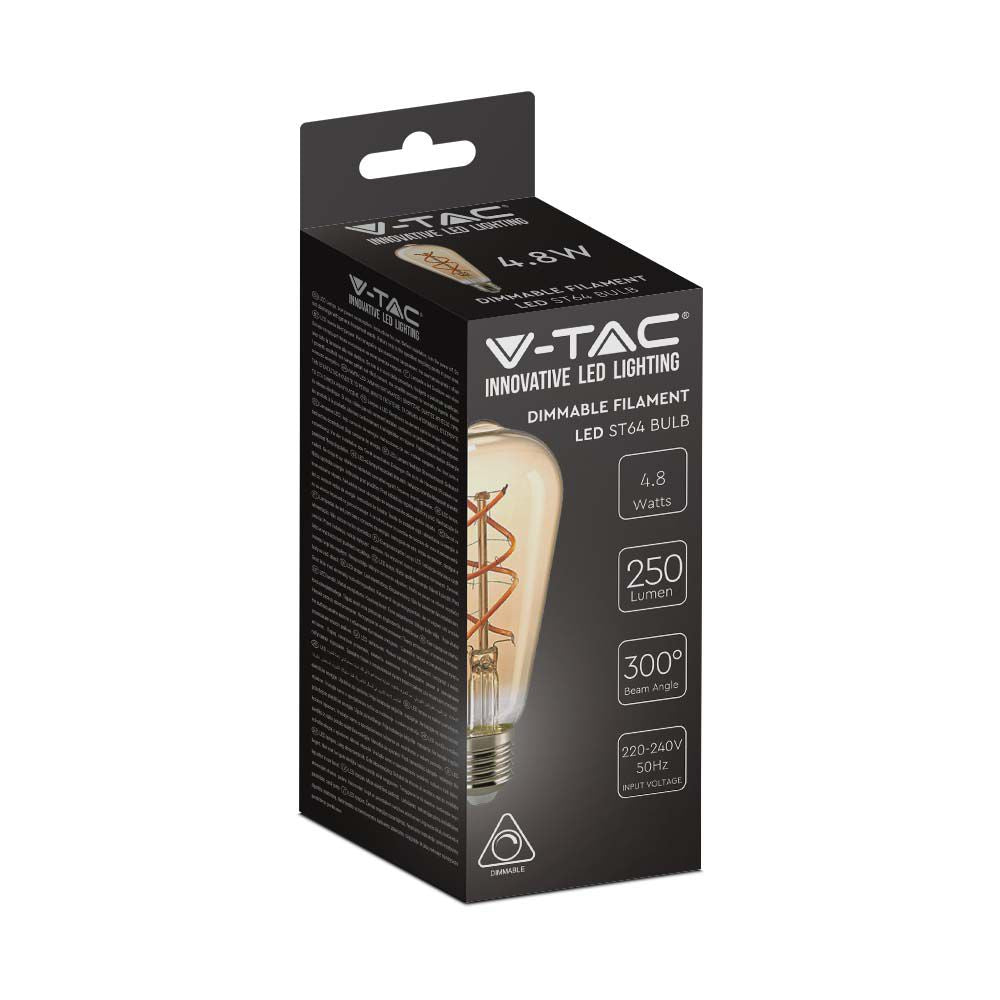 5W ST64 Żarówka LED Filament / Barwa:1800K / Klosz Bursztynowy / Ściemniana / Trzonek:E27