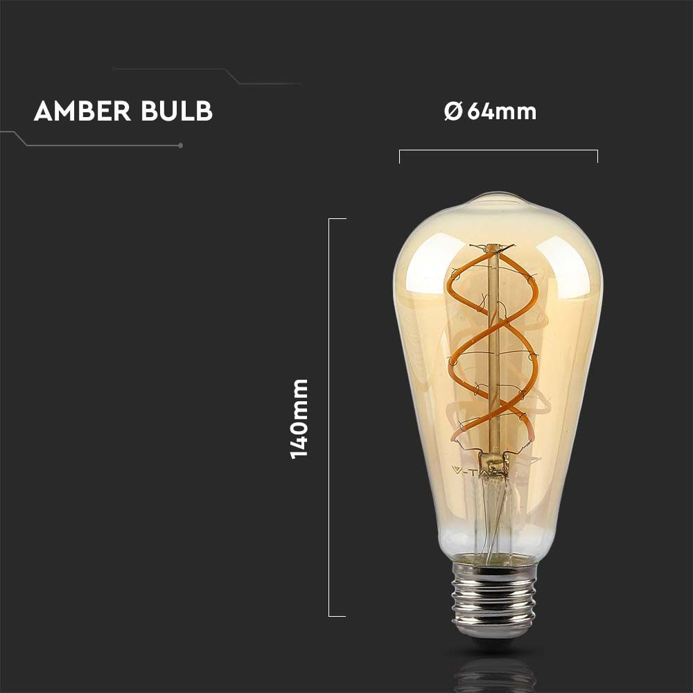 5W ST64 Żarówka LED Filament / Barwa:1800K / Klosz Bursztynowy / Ściemniana / Trzonek:E27