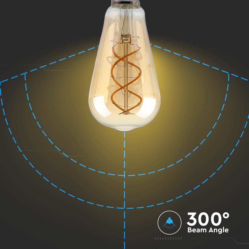 5W ST64 Żarówka LED Filament / Barwa:1800K / Klosz Bursztynowy / Ściemniana / Trzonek:E27