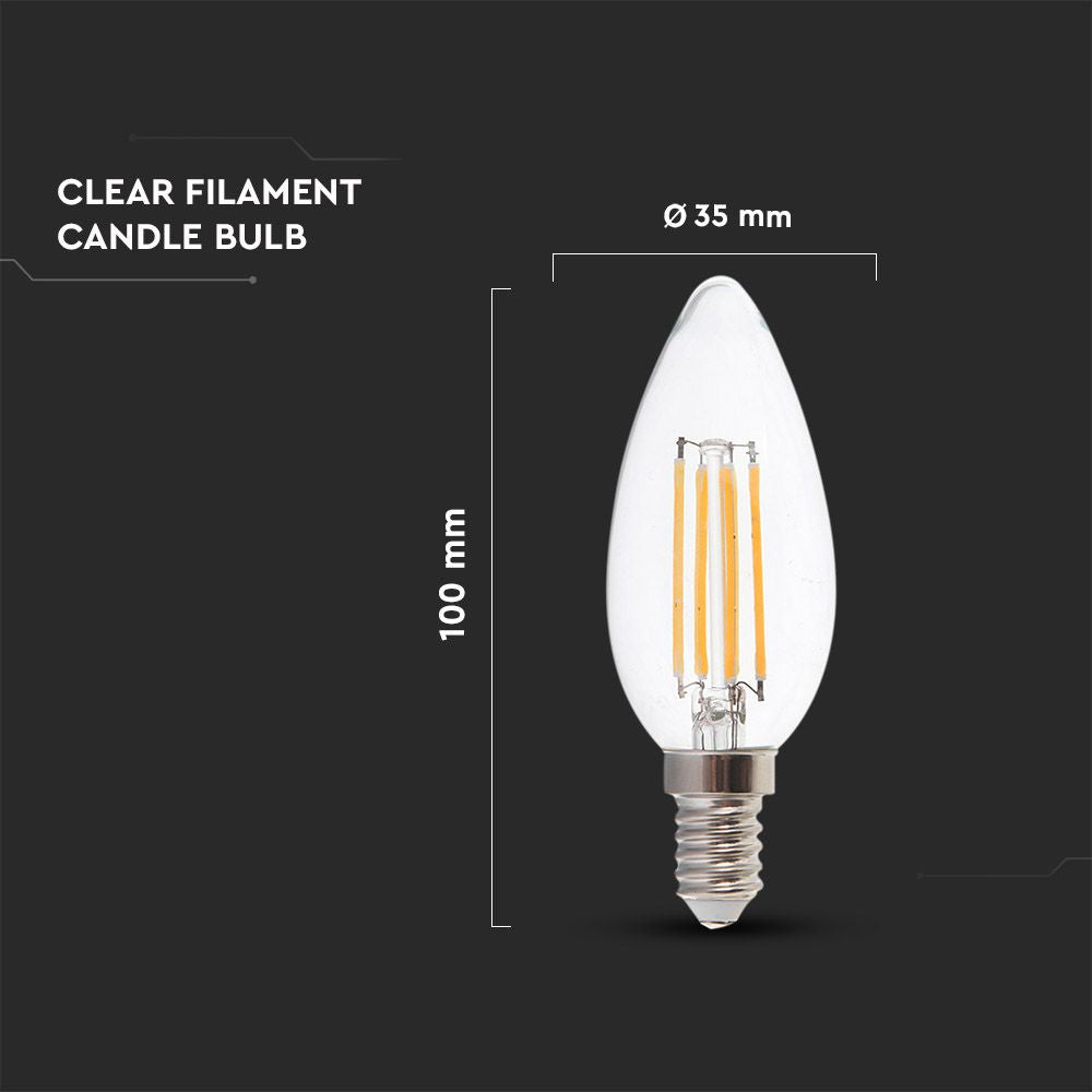 6W C35 Żarówka LED Filament / Klosz Transparentny / Barwa:3000K / Trzonek:E14