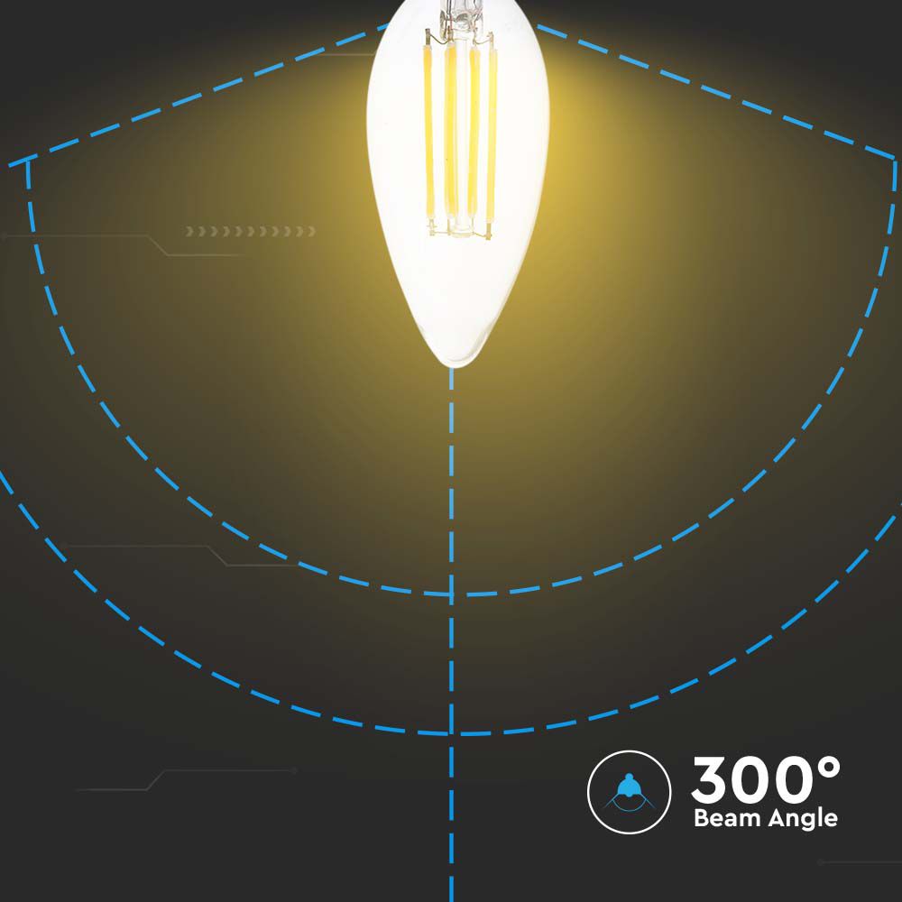 6W C35 Żarówka LED Filament / Klosz Transparentny / Barwa:3000K / Trzonek:E14