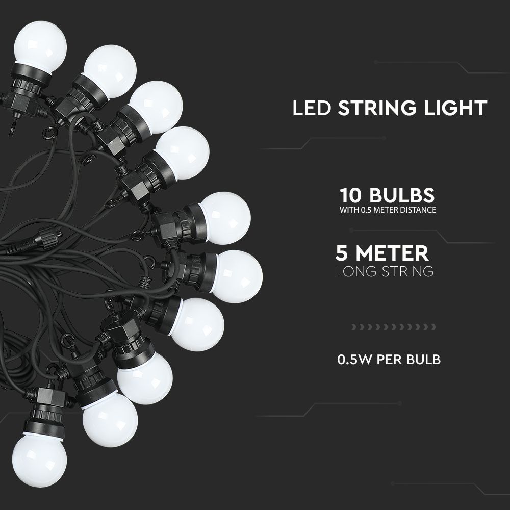5W Girlanda LED / Długość: 5mb / Ilość żarówek: 10x0,5 / Barwa:3000K