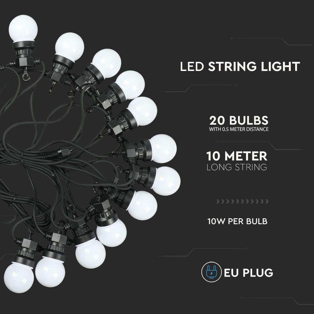 10W Girlanda LED / Długość: 10mb / Ilość żarówek: 20x0,5 / Barwa:6000K