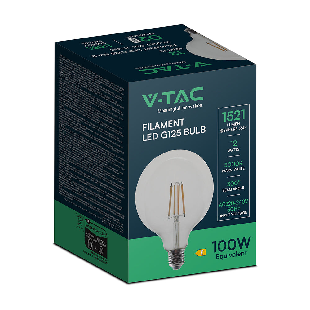 VT-2143 12W G125 LED FILAMENT BULB CLEAR COVER 3000K E27