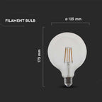 12.5W G125 Żarówka LED Filament / Klosz Transparentny / Barwa:4000K / Trzonek:E27
