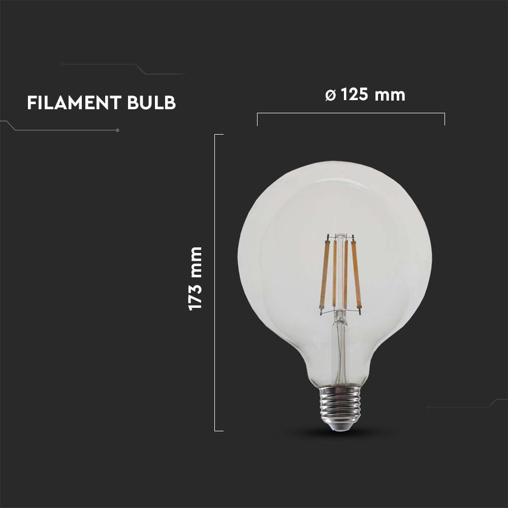 12.5W G125 Żarówka LED Filament / Klosz Transparentny / Barwa:4000K / Trzonek:E27