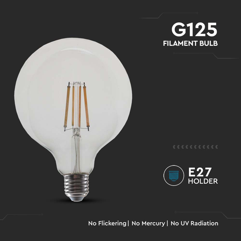 12.5W G125 Żarówka LED Filament / Klosz Transparentny / Barwa:4000K / Trzonek:E27