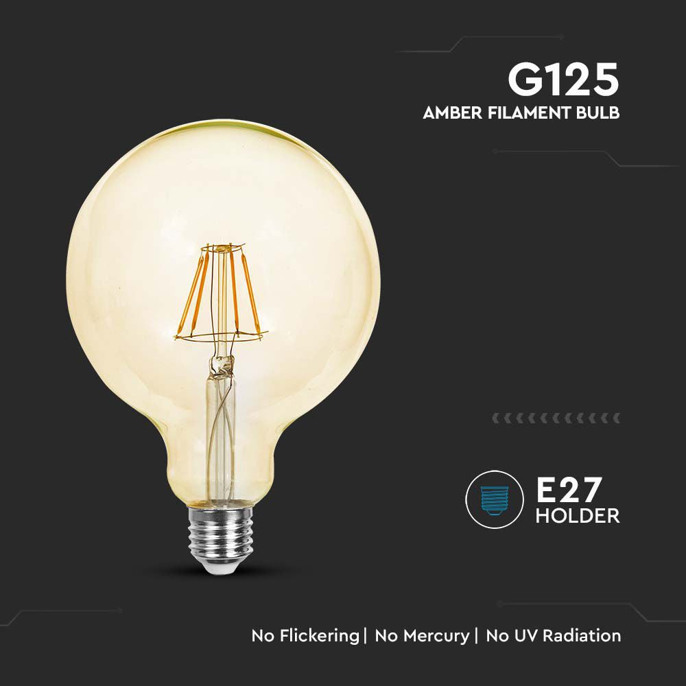 12.5W G125 Żarówka LED Filament / Klosz Bursztynowy / Barwa:2200K / Trzonek:E27