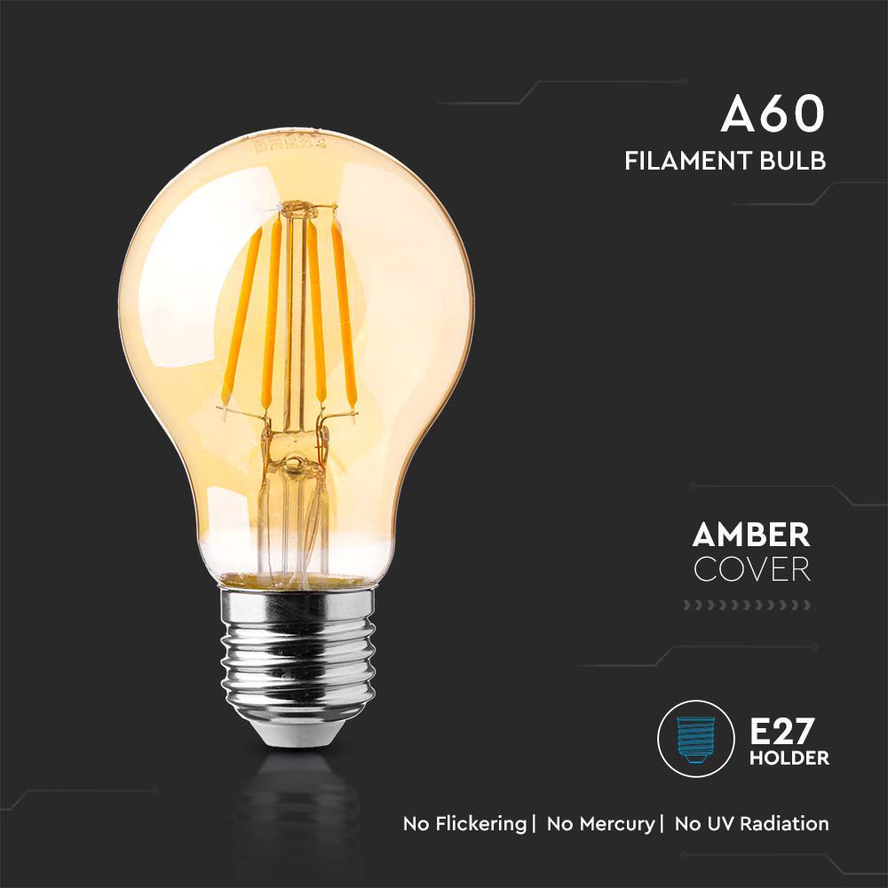 12W A70 Żarówka LED Filament / Klosz Bursztynowy / Barwa:2200K / Trzonek:E27