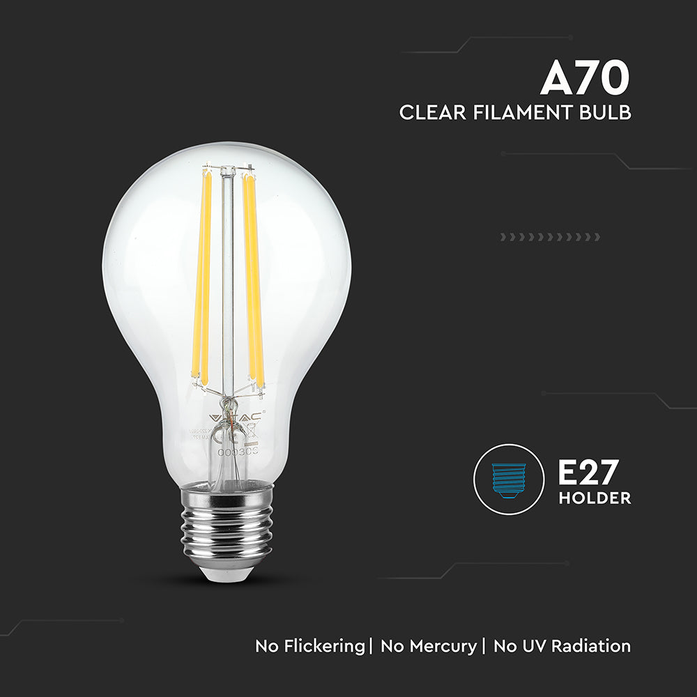 VT-2133 12W A70 LED FILAMENT BULB CLEAR COVER 4000K E27
