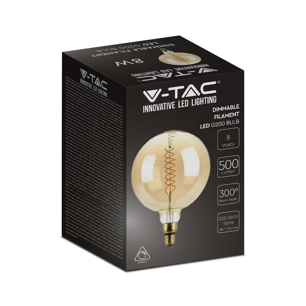 8W G200 Żarówka LED Filament / Barwa:1800K / Ściemniana / Trzonek:E27