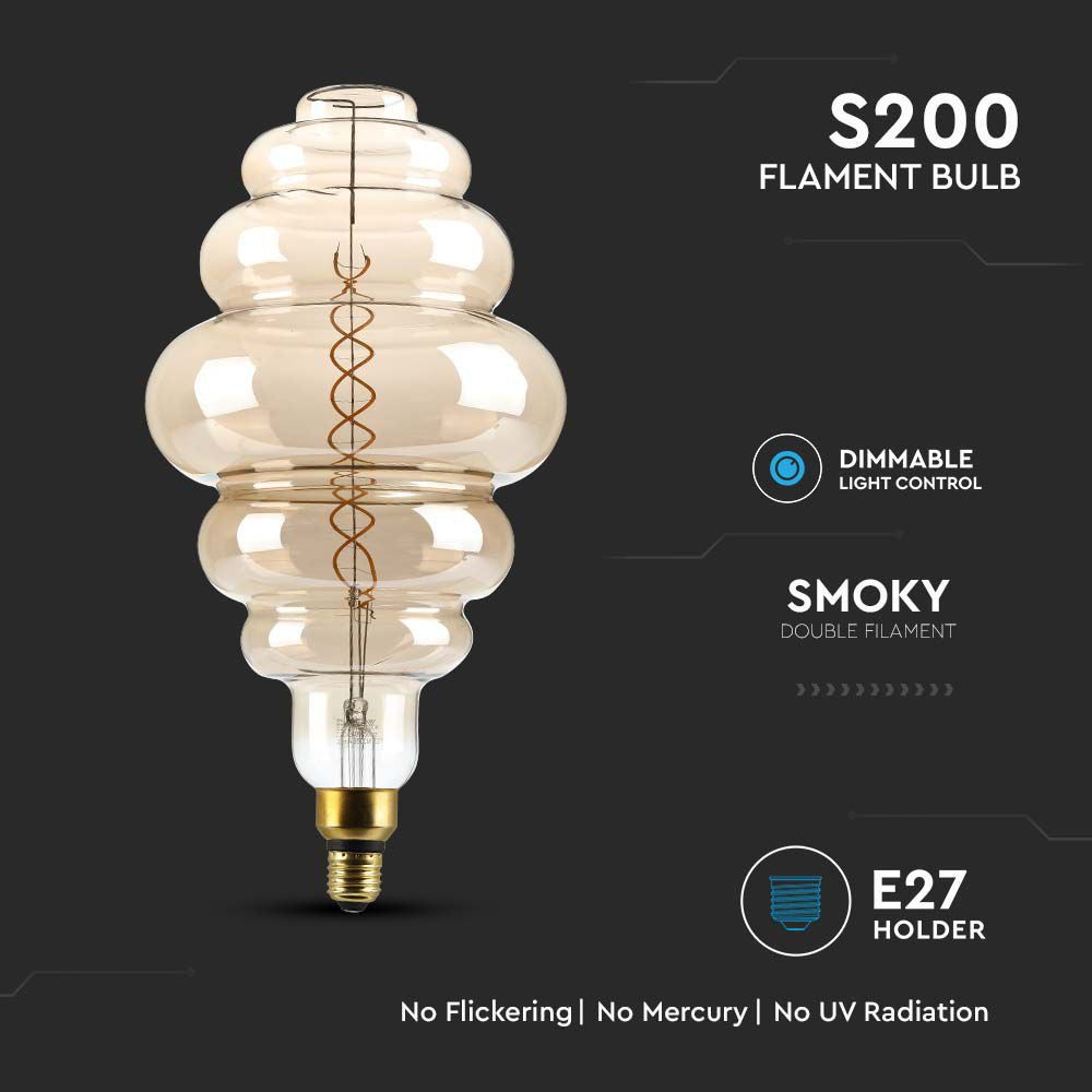 8W Żarówka dekoracyjna LED S200 / Klosz: Bursztynowy / Barwa:1800K / Ściemniana / Trzonek:E27