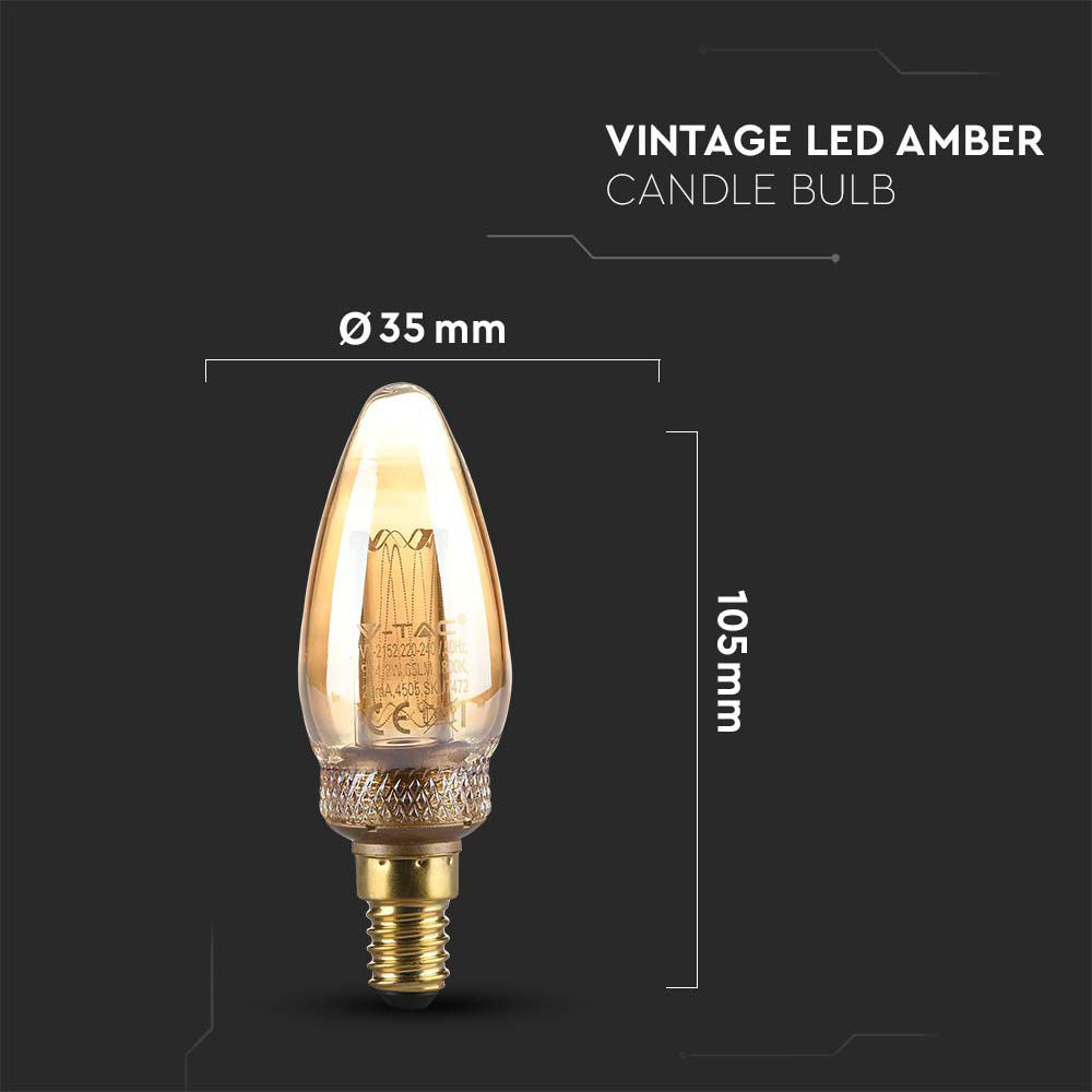 2W Żarówka LED Filament - ART / Klosz Bursztynowy / Barwa:1800K / Trzonek:E14