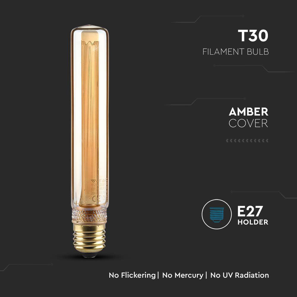2W T30 Żarówka LED Filament / Klosz Bursztynowy / Barwa:1800K / Trzonek:E27