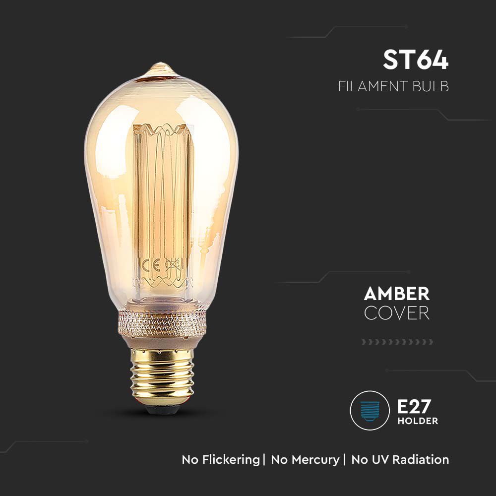 4W ST64 Żarówka LED Filament / Klosz Bursztynowy / Barwa:1800K / Trzonek:E27