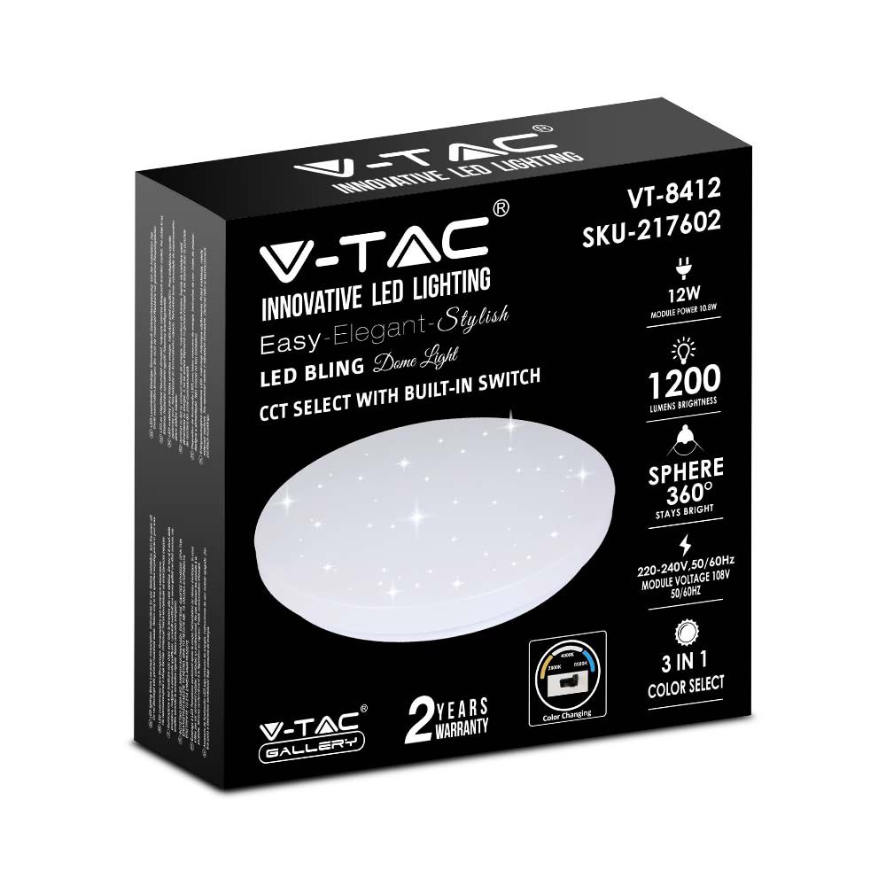 12W Plafon LED DOME / Średnica: 230 / Klosz: Efekt gwiazdek / Barwa:3w1
