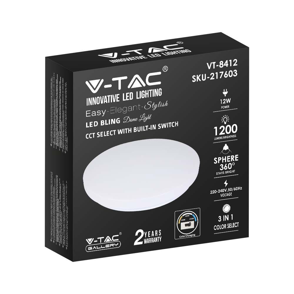 12W Plafon LED DOME / Średnica: 230 / Klosz: Mleczny / Barwa:3w1