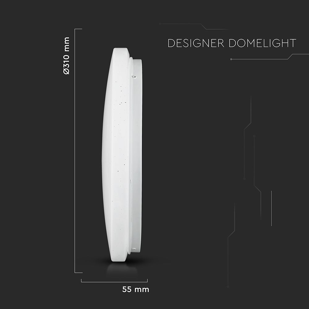 18W Plafon LED DOME / Średnica: 300 / Klosz: Efekt gwiazdek / Barwa:3w1