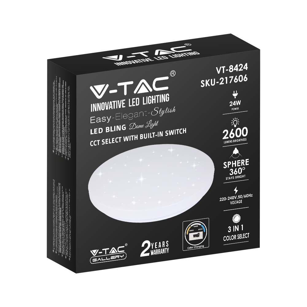 24W Plafon LED DOME / Średnica: 350 / Klosz: Efekt gwiazdek / Barwa:3w1