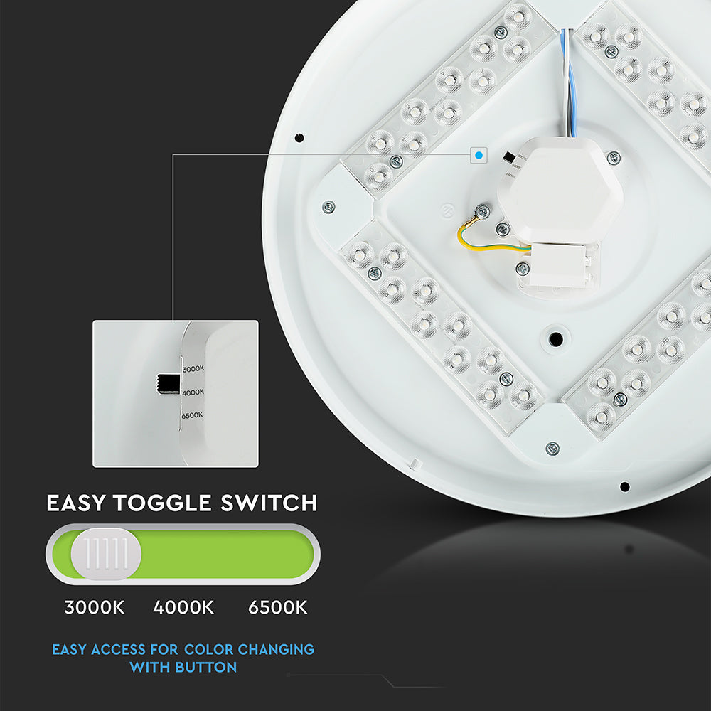 24W Plafon LED DOME / Średnica: 350 / Klosz: Mleczny / Barwa:3w1
