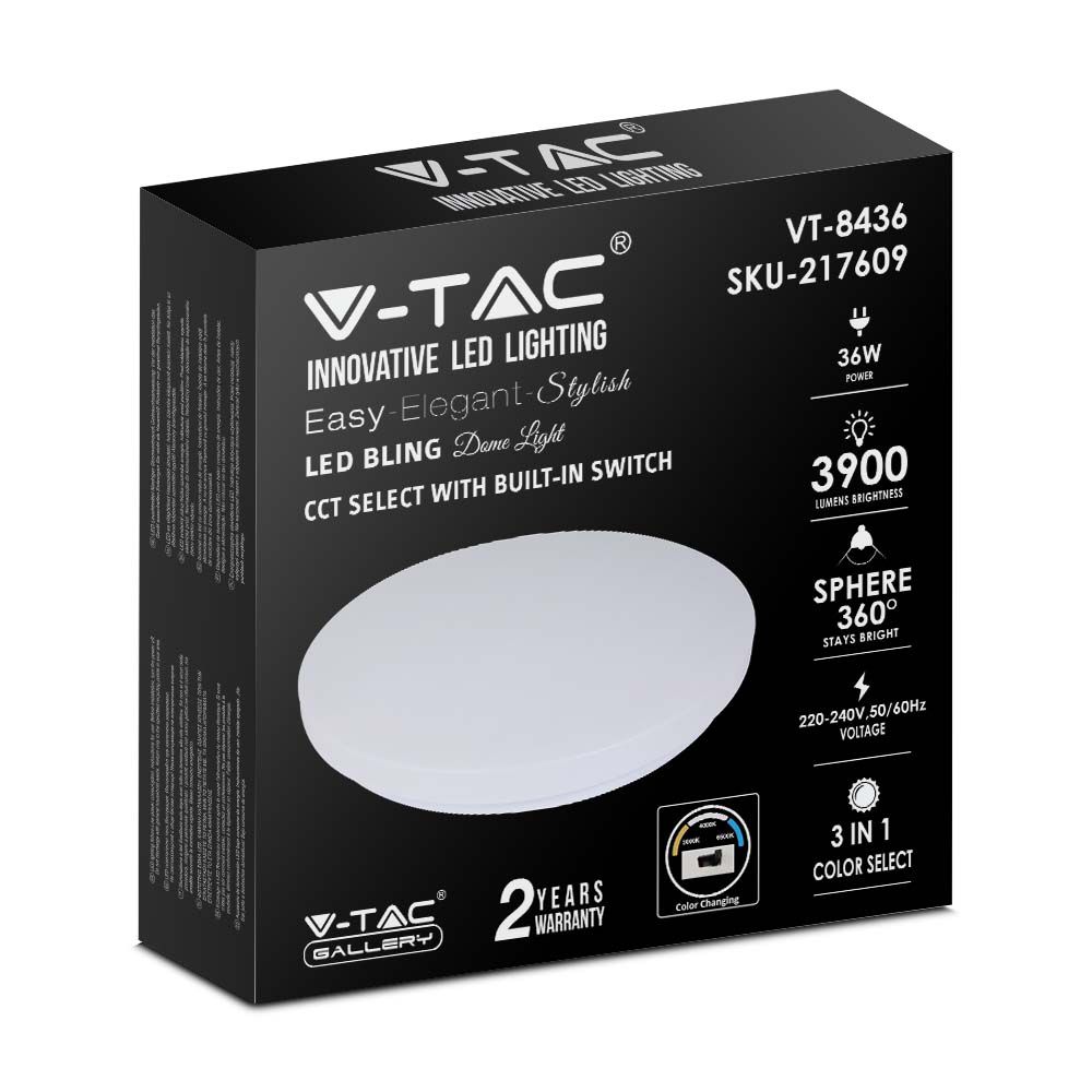 36W Plafon LED DOME / Średnica: 450 / Klosz: Mleczny / Barwa:3w1