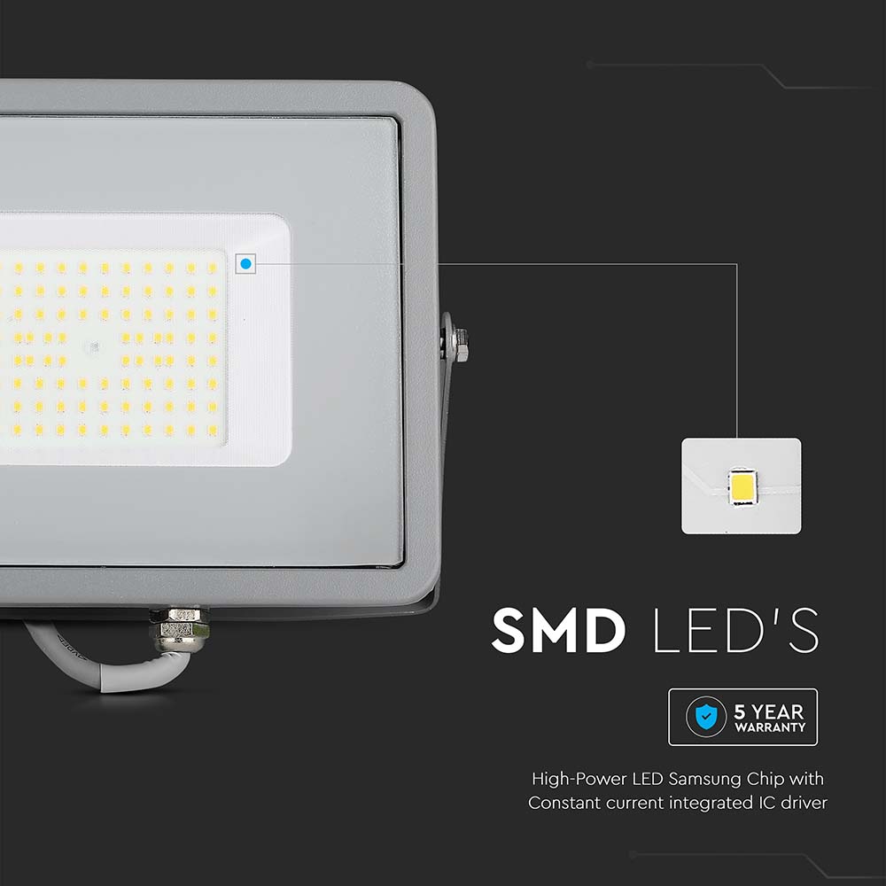 50W Naświetlacz LED SMD / Chip SAMSUNG / Barwa:6400K / Obudowa: Szara / Wydajność: 115lm/w