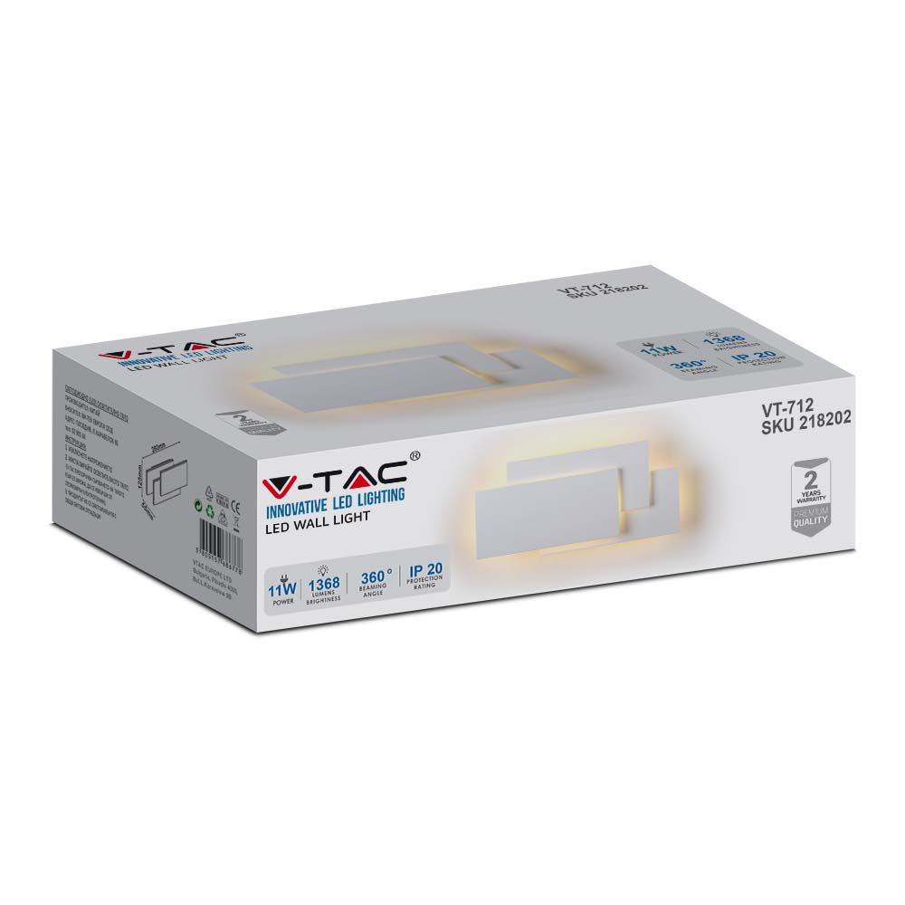 12W Lampa ścienna LED / Barwa:3000K / IP20 / Obudowa: Biała