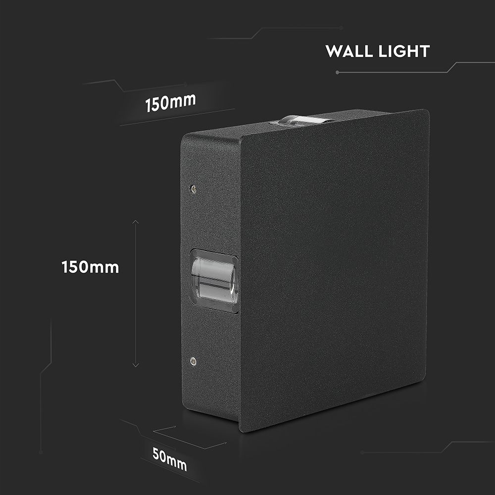 4W Lampa ścienna LED / Barwa:3000K / IP65 / Obudowa: Czarna / Kwadratowa