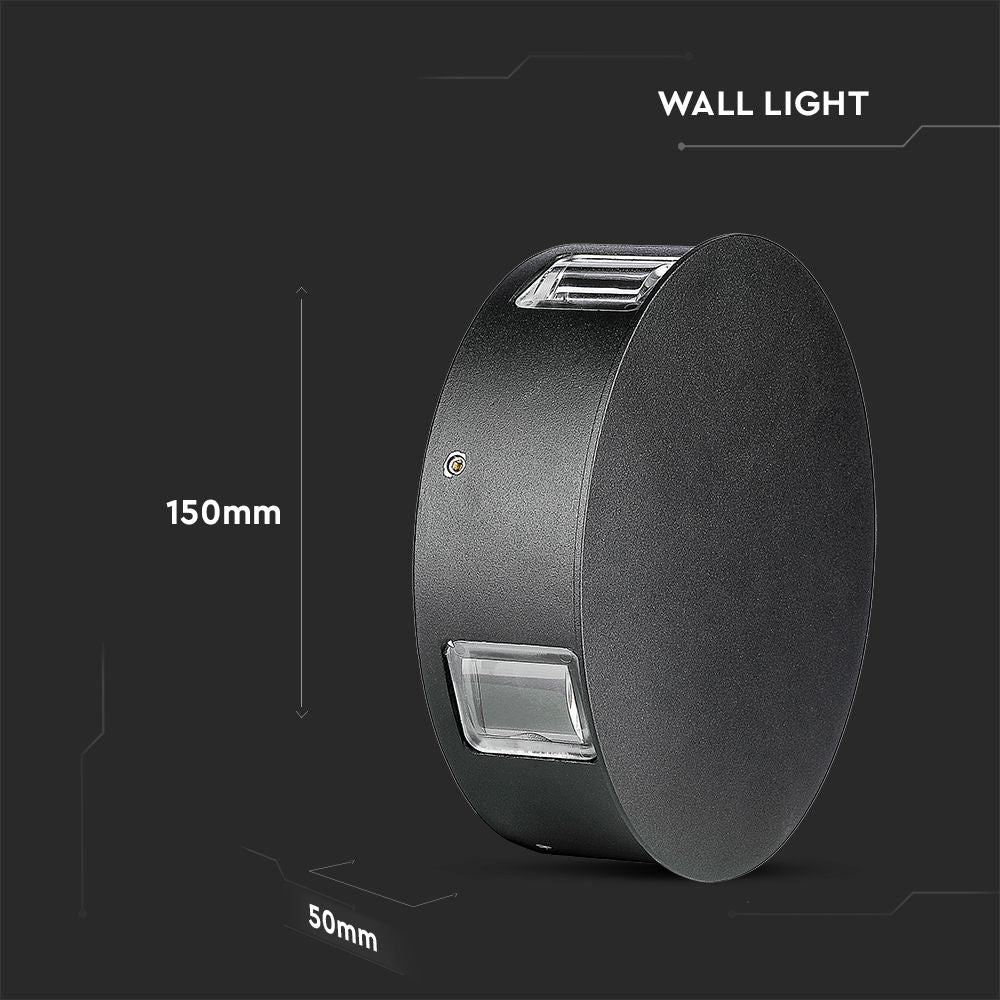 3W Lampa ścienna LED / Barwa:3000K / IP65 / Obudowa: Czarna / Okrągła