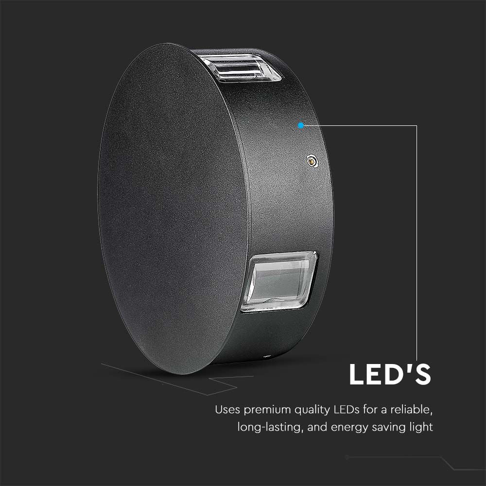 3W Lampa ścienna LED / Barwa:3000K / IP65 / Obudowa: Czarna / Okrągła